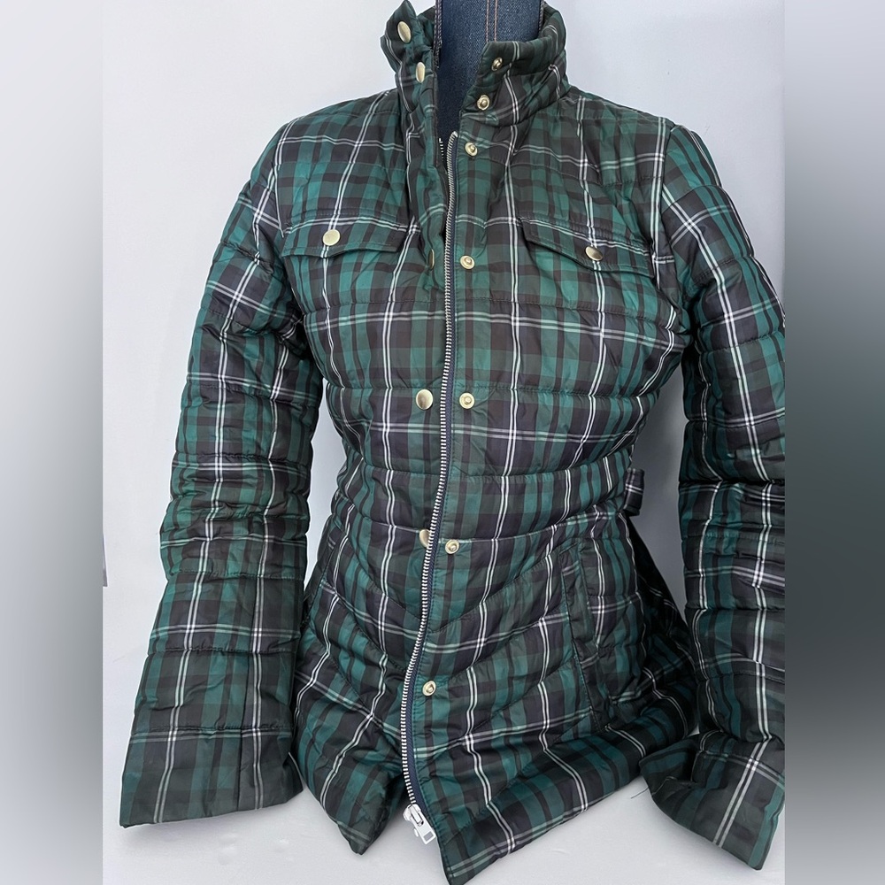 J. Crew Quilted Plaid Jacket with Belt Size Medium
